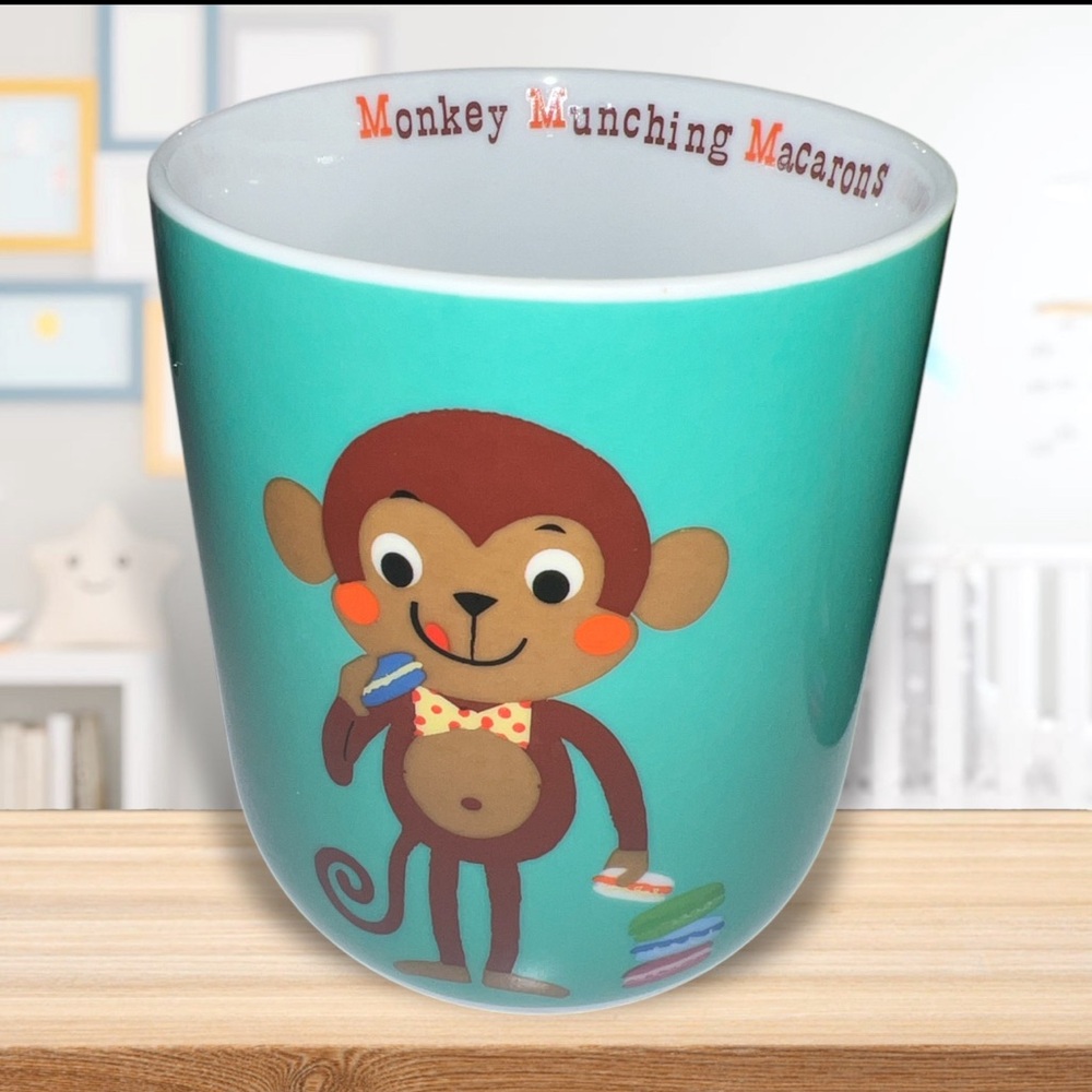 Magpie Party Animals Monkey Munching Macarons Porcelain Cup Beaker